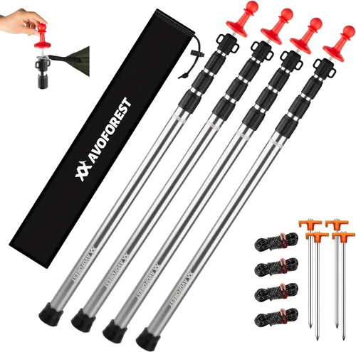 Vista 10 de Postes de Lona Resistentes Ajustables, AVOFOREST Postes de Tienda de Aluminio de Aviación de 8.7 Pies que se Alargan y Engrosan con Tapa