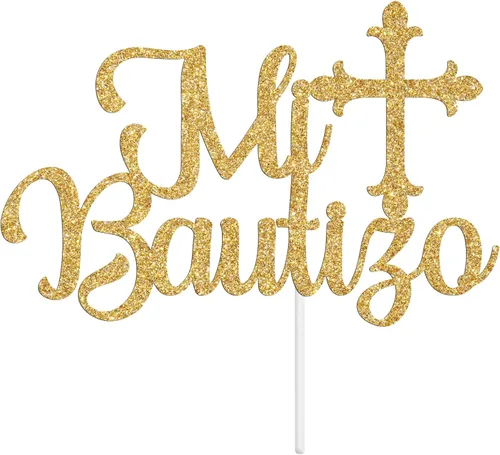 Vista 7 de Decoración de pastel español Mi Bautizo para decoración de fiesta de baby shower, comunión Mi Primera, primer cumpleaños, revelación de género