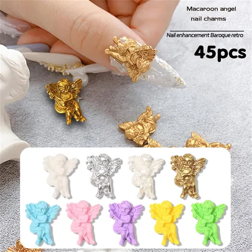 Vista 2 de Dije de uñas de ángel macarrón para bebé, barroco 3D, retro, dijes de uñas de resina vintage, accesorios de arte de uñas para manicura, arte