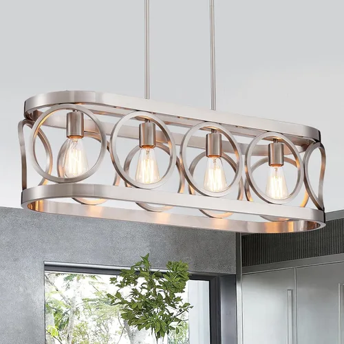 Vista 17 de XINGQI Lámpara de araña rectangular moderna, iluminación de isla de cocina de granja, accesorio de luz colgante industrial rústico de 4 luces