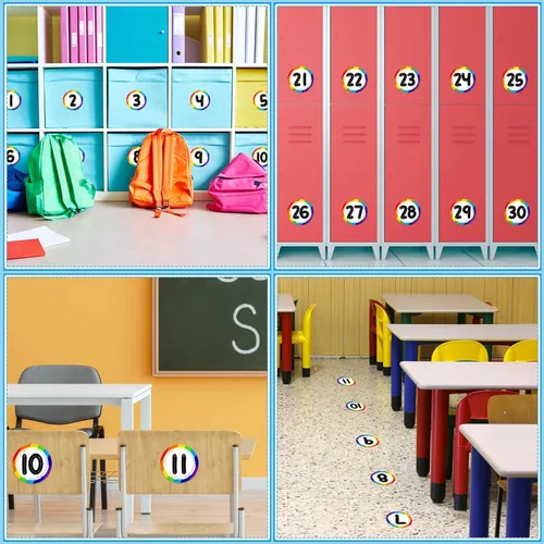 Vista 5 de WhatSign Calcomanías para el aula, 36 marcadores numéricos, calcomanías de suelo para organización del aula, suministros para profesores de regreso