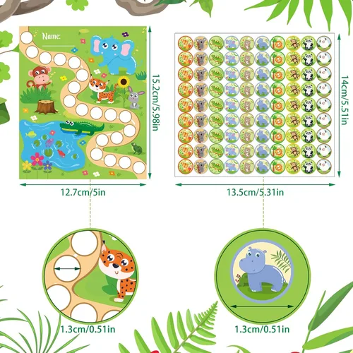 Vista 2 de 100 Pieces Sticker Charts for Kids Incentives Reward Chart for Kids Behavior in 4 Designs with 2160 Mini Animal Stickers Dry Erase Chore Chart for