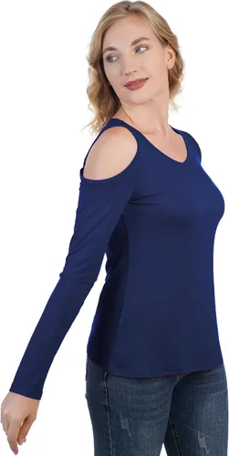 Vista 6 de Camiseta de manga larga con cuello en V y hombros descubiertos para mujer