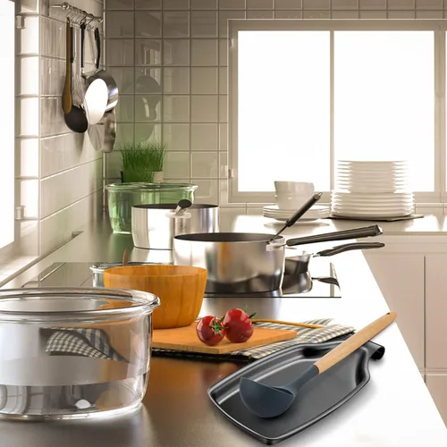 Vista 5 de LIANYU Soporte de cuchara negro para encimera de cocina, cuchara de acero inoxidable para estufa, soporte para utensilios de espátula con parte