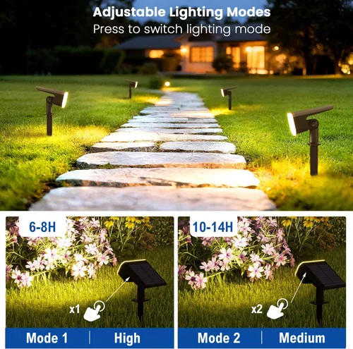 Vista 2 de Luces solares para exteriores, impermeables, IP65, encendido/apagado automático, 2700 K, 2 modos de iluminación, LED súper brillante, luces solares