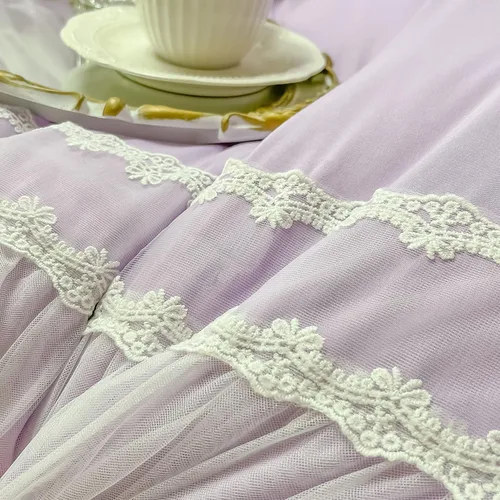Vista 6 de SOUKECHY Juego de funda de edredón de encaje con volantes, funda de edredón con lazo, ropa de cama de princesa para niños, 100% poliéster, juego