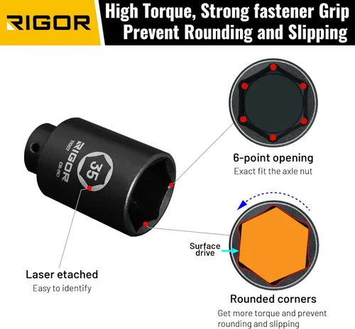 Vista 26 de RIGOR 11001 - Enchufe de impacto de tuerca de eje de 1.142 in, accionamiento de 1/2 pulgada, 6 puntos, profundo, CR-MO, métrico, ajuste rápido