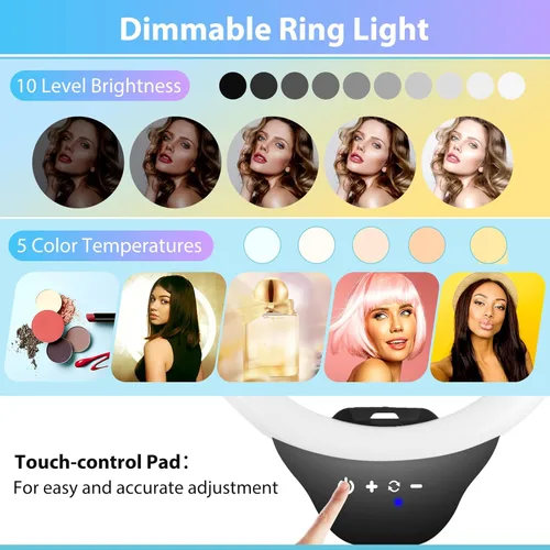 Vista 7 de Sensyne Anillo de luz de 12 pulgadas con palo selfie de 67 pulgadas, trípode y soporte para teléfono, control remoto selfie de luz circular
