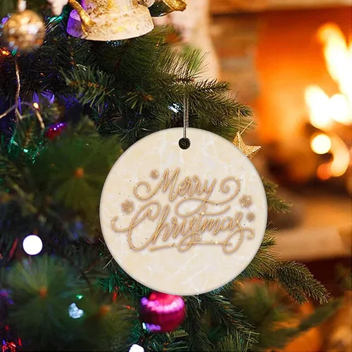 Vista 3 de Two-Side Printed Merry Christmas Marble Ceramic Christmas Ornament, Novelty for Family Friends Kids, Abstract Christmas Keepsake Pendants