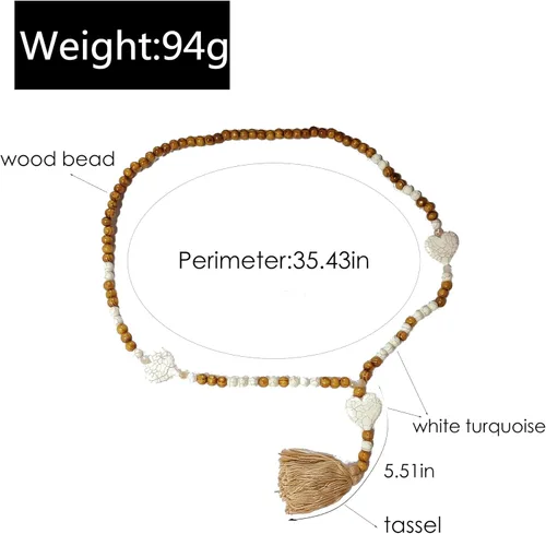 Vista 2 de Collar largo hecho a mano bohemio de cuentas de madera larga suéter cadena borla collares vintage estilo étnico ligero madera natural cuentas