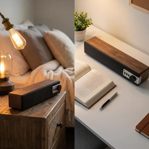 Vista 6 de Altavoz Bluetooth de madera retro con ruido blanco, sonido estéreo de 10 W RMS altavoz de audio para el hogar, BT5.3/TF/USB/FM/AUX, altavoz