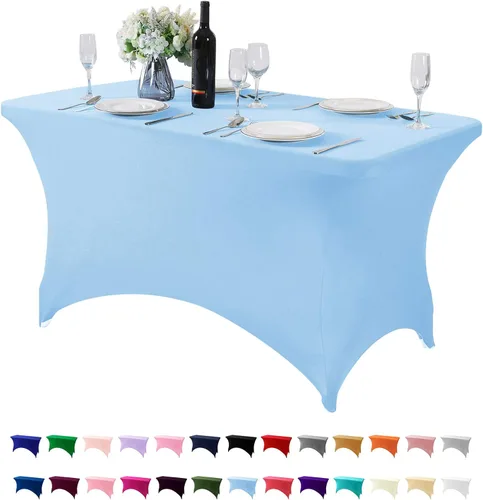 Vista 76 de Paquete de 2 manteles de elastano para mesa de 4, 6 o 9 pies, mantel elástico universal ajustable para fiestas, banquetes, bodas y eventos