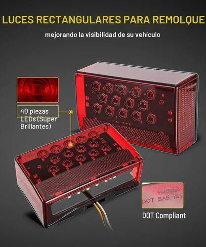 Vista 2 de Partsam - Kit de luces traseras LED rectangulares combinadas de 6", 12V, sumergibles, selladas, rojas, para remolque de barco, luz de freno, de rojo