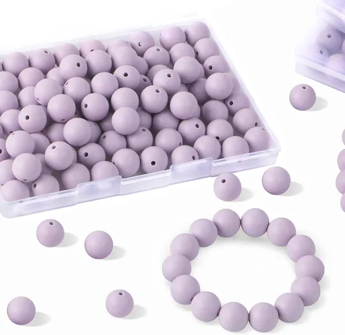 Vista 22 de Sunrony 70 cuentas de silicona para hacer collares, cuentas redondas de silicona a granel de 0.591 in para bolígrafos (negro)