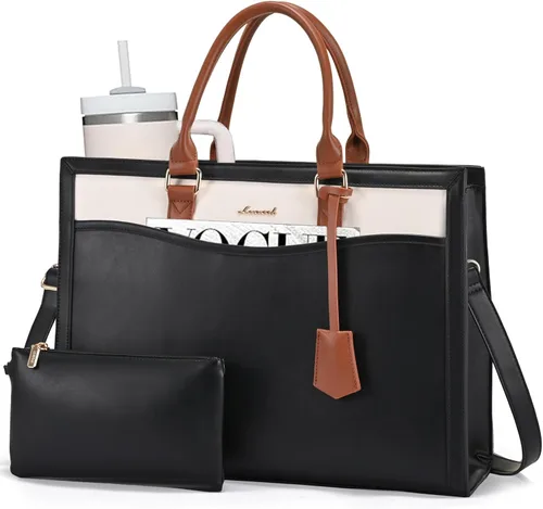 LOVEVOOK Bolsa de mano para laptop para mujer, bolsa de trabajo de oficina, maletín para laptop de 15.6 pulgadas, bolsa de gran capacidad para