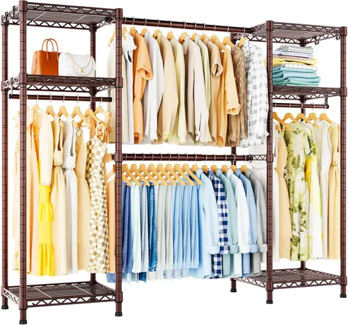 Vista 8 de Ulif E7 - Perchero para ropa, sistema de almacenamiento de ropa resistente con barras extensibles, perchero de metal con 6 estantes de alambre
