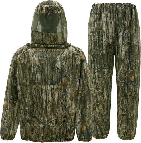 Vista 24 de Traje de red para mosquitera, traje de malla de caza de camuflaje, ropa de red para insectos con capucha para protección al aire libre, no se