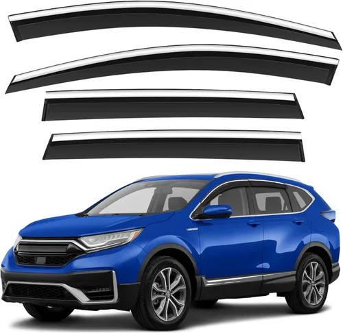 Vista 17 de Deflectores de lluvia con cinta adhesiva inastillables para Honda CR-V 2012-2016 con borde de acero inoxidable cromado, deflectores de ventana