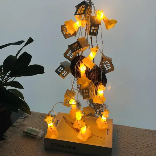 Vista 2 de Guirnalda de luces de jirafa a pilas, luces de noche de animales, luces de hadas para dormitorio de niños, decoración de cumpleaños de campamento