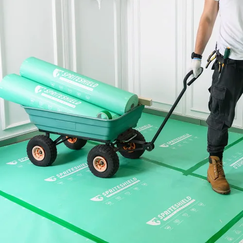 Vista 6 de Protección temporal resistente para suelos de 39 pulgadas x 100 pies, para construcción y renovación, color verde, película protectora de superficie