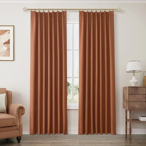 Vista 16 de Joywell Cortinas de lino 100% opacas de 84 pulgadas de largo, cortinas plisadas con pestañas traseras plisadas con ganchos con aislamiento térmico
