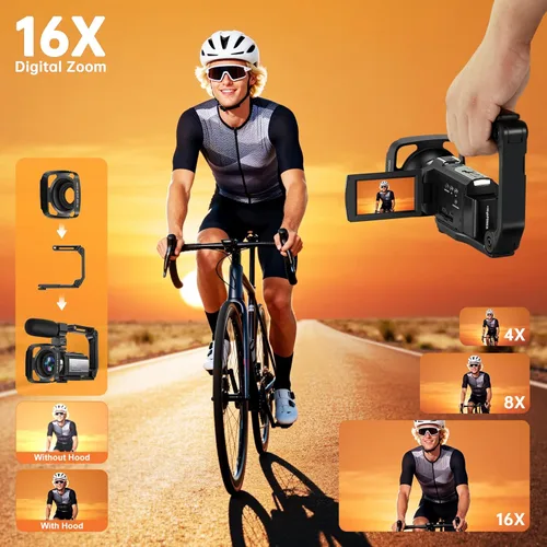 Vista 6 de Videocámara 4K60FPS 48MP Vlogging Cámara para YouTube 3.0" Pantalla táctil 16X Zoom Digital WiFi IR Visión Nocturna con 2 Baterías Micrófono Estéreo