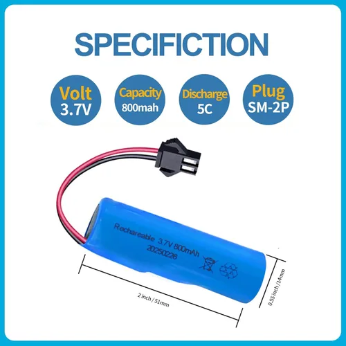 Vista 3 de Batería de iones de litio de 3.7V 800mah con cargadores USB SM-2P enchufe RC batería recargable compatible