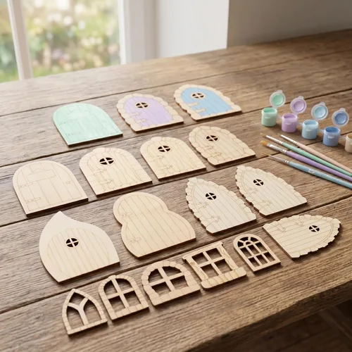 Vista 4 de Exceart Chips de puerta de jardín de hadas, 48 piezas, mini puertas de madera sin pintar para niños, pintura, manualidades y decoración de jardín