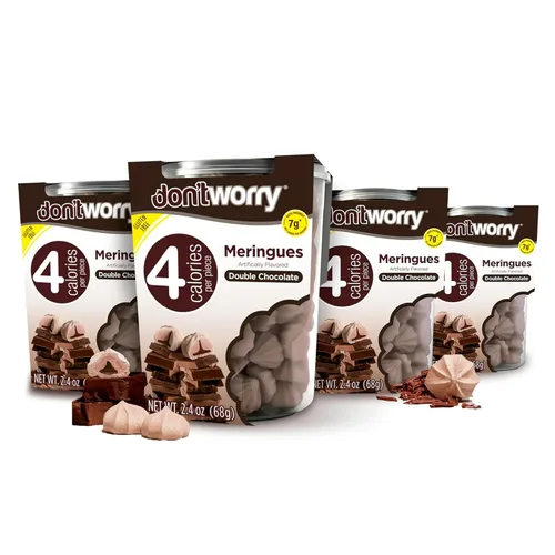 DON'TWORRY Galletas de merengue sin gluten, paquete de 4 | Solo 4 calorías por pieza rellenas de chocolate, aptas para dieta cetogénica | Bocadillos