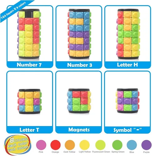 Vista 6 de Rompecabezas 3D de arco iris, cubo mágico, juguetes para la ansiedad, cilindro, giratorio, diapositiva, 3, 5, 7 capas, juegos educativos, regalo