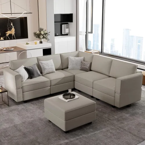 Vista 23 de Belffin Sofá Seccional Modular de Terciopelo con Chaise Lounge Sofá Cama Seccional con Chaise de Almacenamiento Sofás Cama Sofá para Sala de Estar