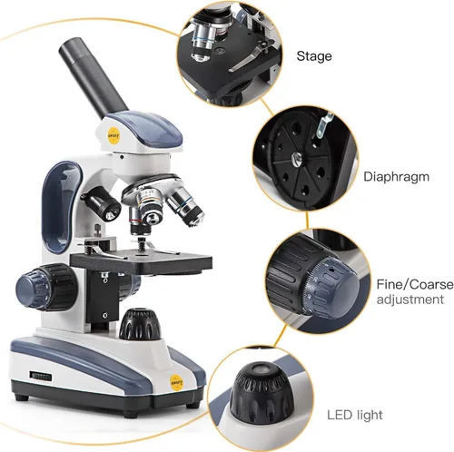 Vista 9 de SWIFT Microscopio monocular compuesto SW200DL con aumento 40X-1000X, luz dual, enfoque fino de precisión, ocular de campo ancho 25X y capacidad sin