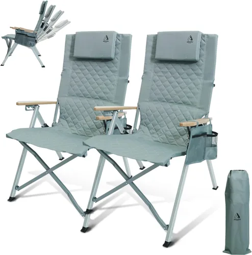 Vista 9 de Silla de campamento reclinable de aluminio, sillas de césped plegables resistentes con respaldo alto ajustable de 4 etapas para adultos, silla Negro