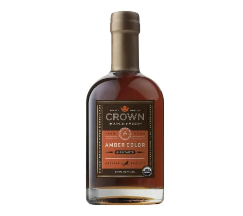 Crown Maple Color ámbar, jarabe de arce orgánico de sabor rico, 12.7 onzas líquidas, adobos de sabor, cócteles, panqueques, calabaza y tocino