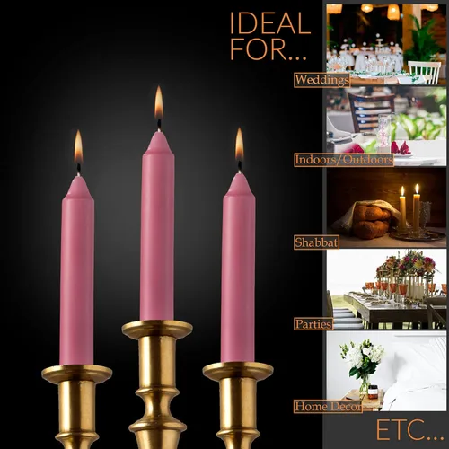 Vista 4 de Paquete de 8 velas cónicas de color rosa rubor – Paquete de 8 velas de 6 pulgadas – Velas rosas sin perfume de 5 horas para el día de San Valentín