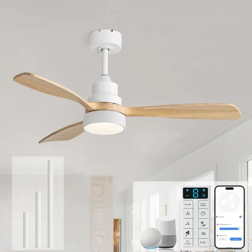Vista 30 de Sofucor Ventilador de techo de perfil bajo con luces con control remoto de 52 pulgadas, ventilador de techo de montaje empotrado moderno con hoja