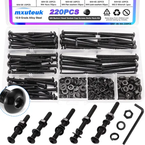 Vista 16 de mxuteuk Juego de tornillos M5 de 185 piezas, kit de tuercas, pernos y tornillos de cabeza hexagonal M5, pernos de acero de aleación de grado 12.9