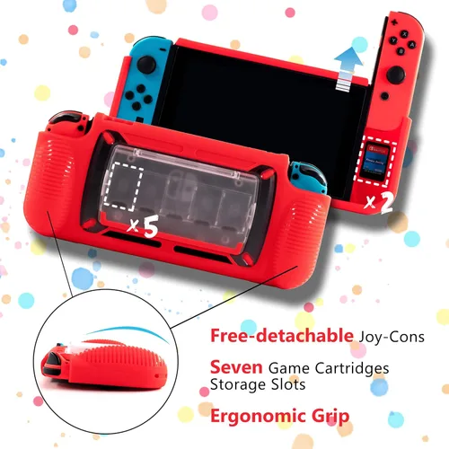 Vista 2 de YUFANLI Protective Case for Nintendo Switch, Grip Case with Game Storage, Nintendo Switch with Stand, Nintendo Switch Cover