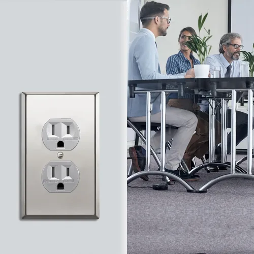 Vista 7 de ENERLITES Placa de pared de metal dúplex para receptáculos, cubierta de salida de acero inoxidable, resistente a la corrosión, tamaño de 1 banda