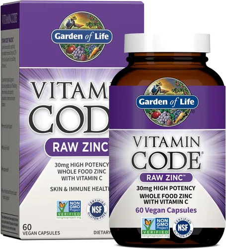 Garden of Life Vitamina de zinc, suplemento alimenticio con vitamina C, vegano, 60 cápsulas