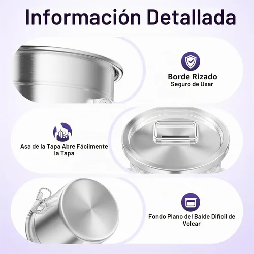 Vista 5 de Recipiente hermético de acero inoxidable 304 para cocina, recipientes de 3.2 galones con tapas y abrazadera de bloqueo resistente, recipientes