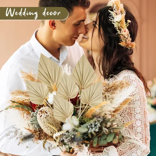 Vista 6 de Cenkaiyang - 10 hojas de lanza de palma secas, abanicos de palma real con tallo, decoración bohemia para el hogar, jarrón, boda, oficina, hogar