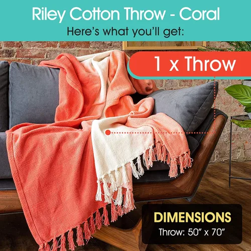 Vista 3 de Refinery29 Colección Riley Manta texturizada de algodón de alta calidad, diseño moderno de flecos para decoración del hogar de lujo