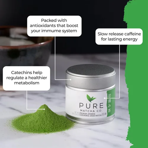 Vista 3 de Pure Matcha Co Polvo de té verde matcha de grado ceremonial prémium Auténtico origen japonés Sin azúcar 1.06 oz
