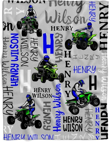 Manta de bebé personalizada de carreras de ATV, manta de forro polar Quad con nombre personalizado, ropa de cama de deportes extremos, manta suave