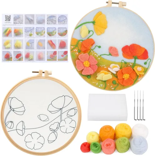 Mayboos Kit de fieltro de aguja para principiantes, incluye bolsa de lana, agujas de fieltro, almohadilla de espuma, paño de fieltro e