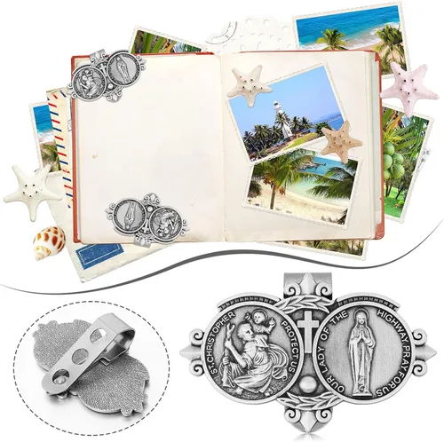 Vista 4 de Pinza para visera católica de San Cristóbal para automóvil, clip plateado para visera de conductor, clips de San Cristóbal para decoración