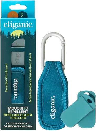 Cliganic Paquete repelente de mosquitos (1 clip + 2 bolitas de repuesto) – Natural DEET libre de aceite esencial infundido