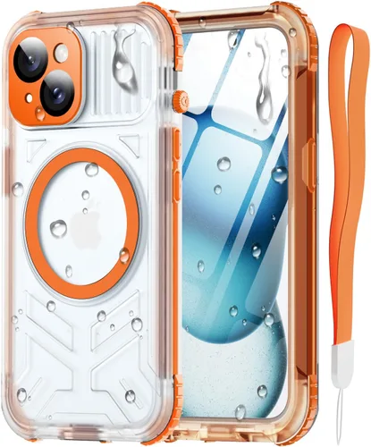 Vista 48 de Funda impermeable para iPhone 15 con Magsafe, protector de pantalla, cordón, IP68 militar de cuerpo completo a prueba de golpes, para deportes