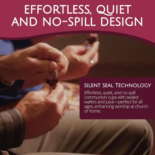 Vista 3 de TrueVine Juego de tazas de comunión y obleas de cáliz – Tazas precargadas con pan fresco sin levadura y jugo de uva – Elementos cuidadosamente